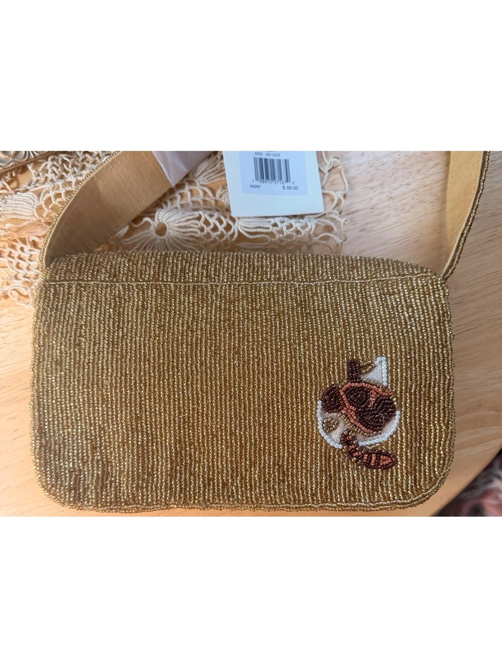 Sol Mer Beaded Cat Design Shoulder Bag Purse
